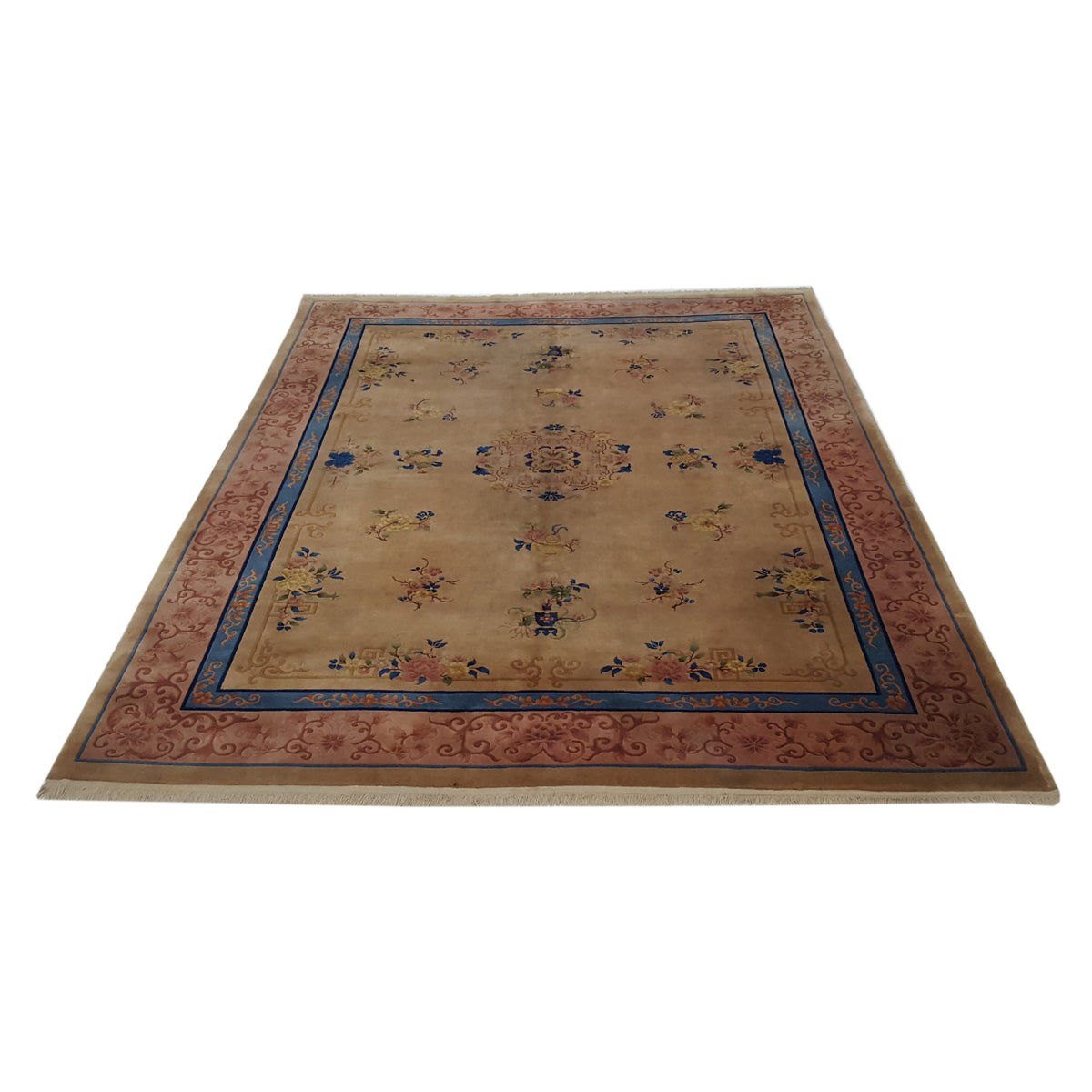 Pacific Art Deco 14749 Beige Orange Traditional Hand Knotted Rug