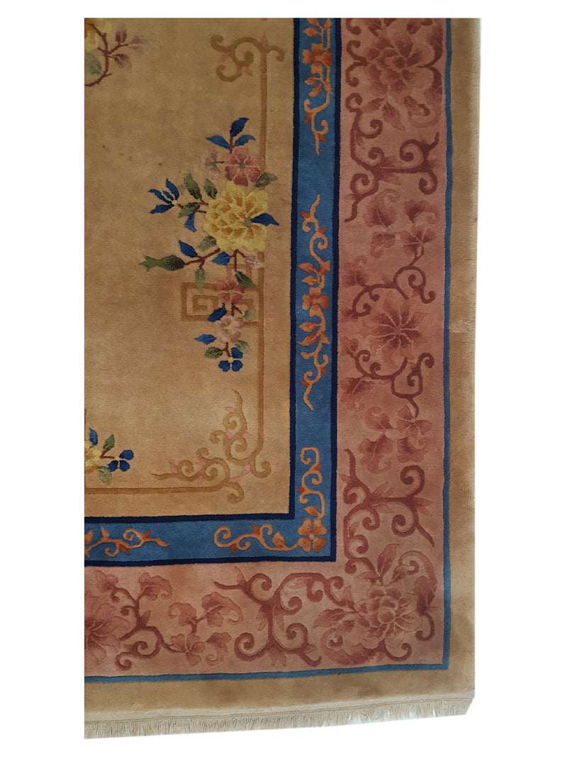 Pacific Art Deco 14749 Beige Orange Traditional Hand Knotted Rug