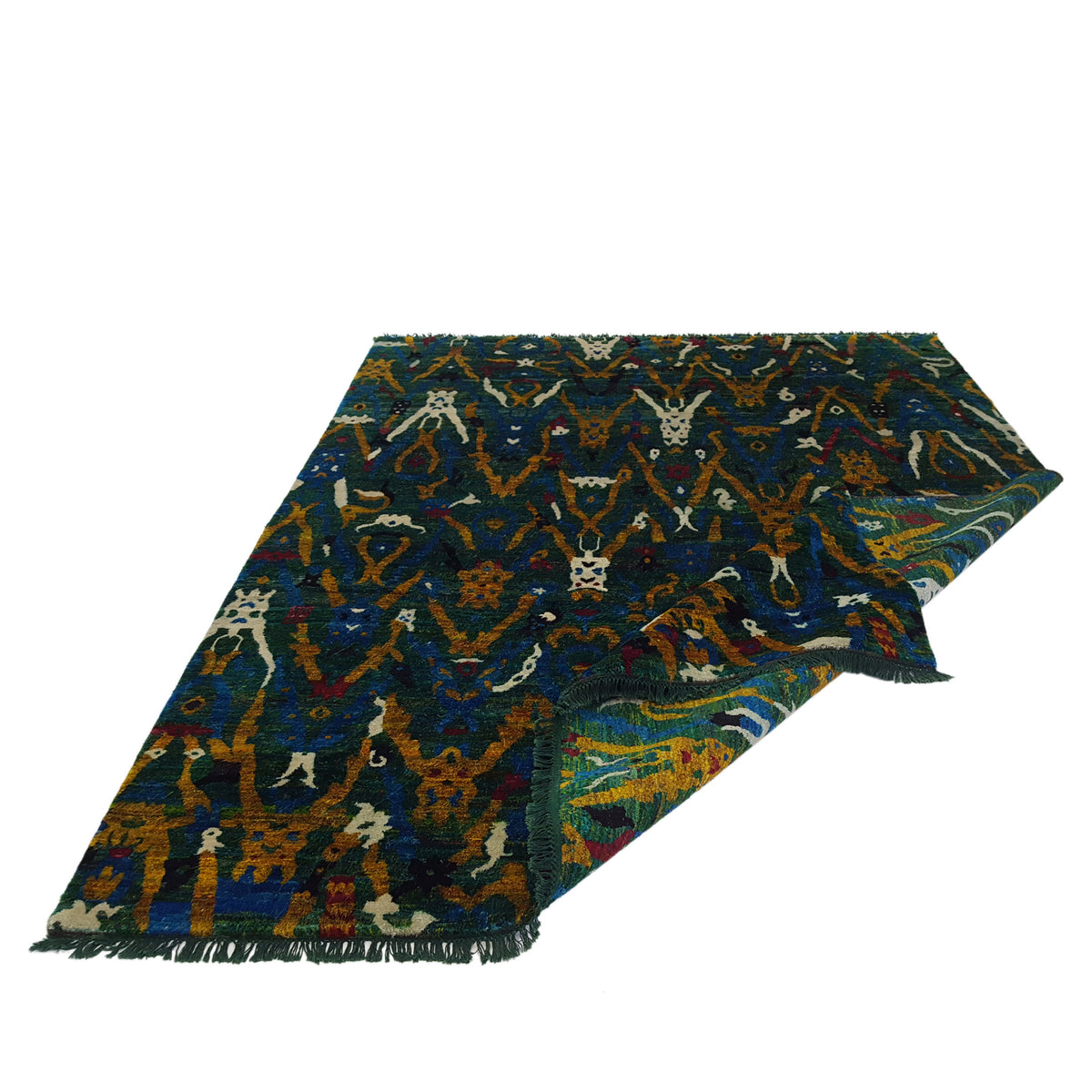 Pacific Sari Silk 15463 Green Gold Transitional Hand Knotted Rug