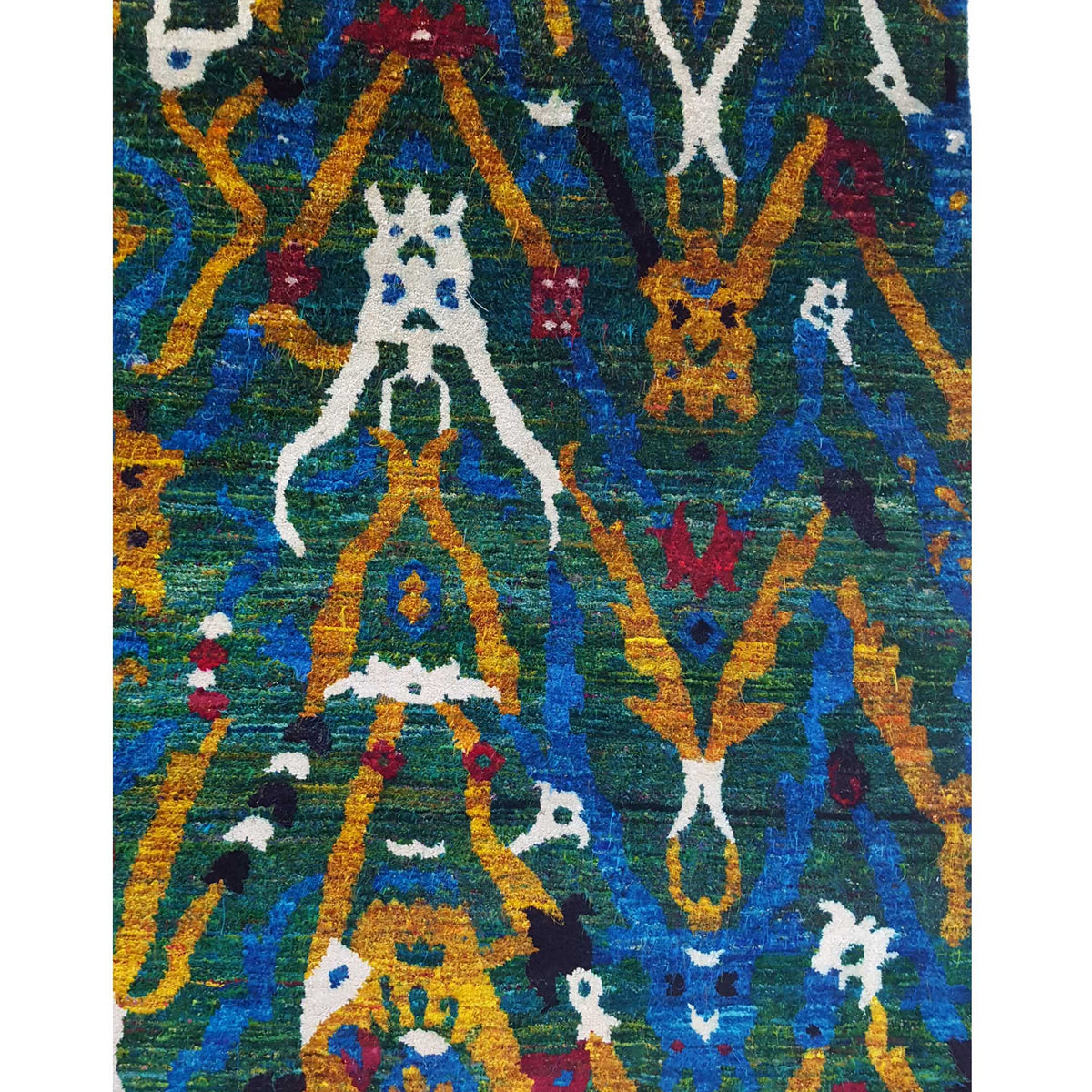 Pacific Sari Silk 15463 Green Gold Transitional Hand Knotted Rug