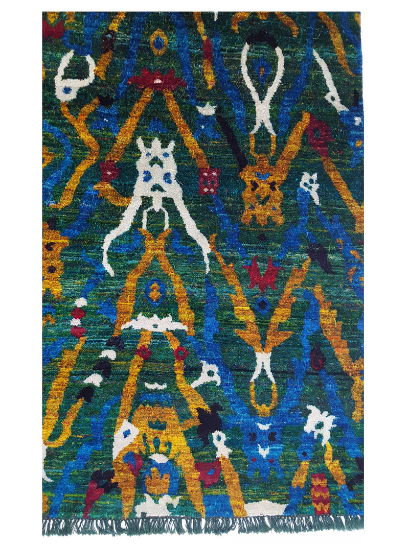 Pacific Sari Silk 15463 Green Gold Transitional Hand Knotted Rug