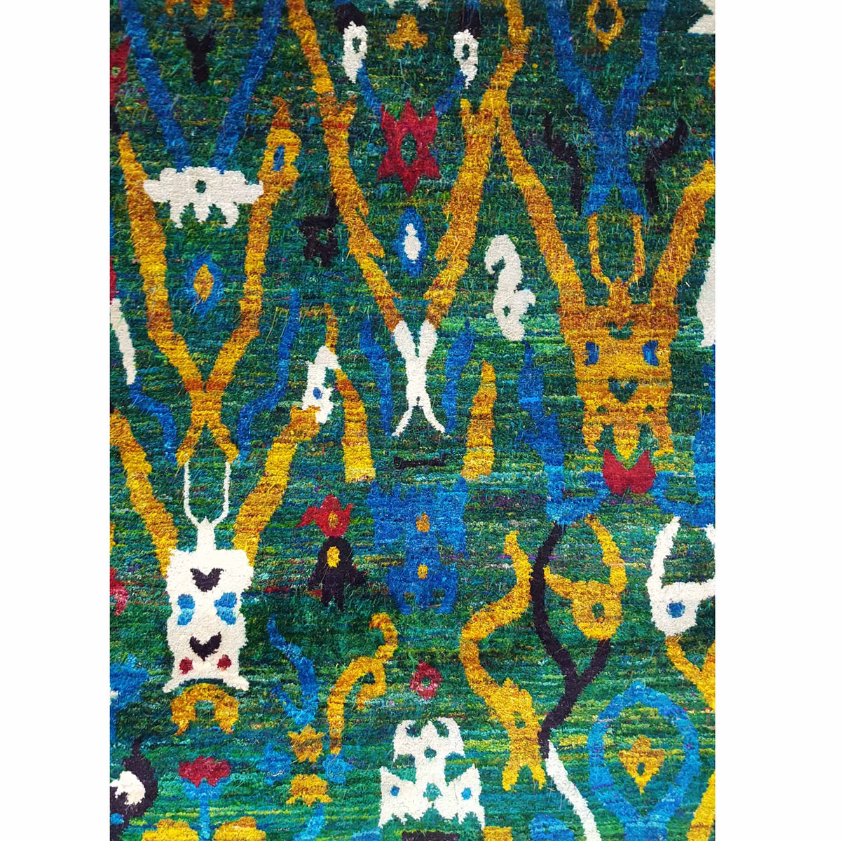 Pacific Sari Silk 15463 Green Gold Transitional Hand Knotted Rug