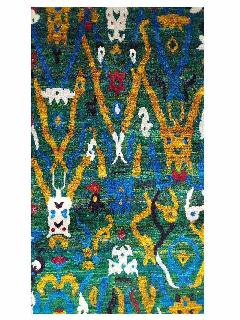 Pacific Sari Silk 15463 Green Gold Transitional Hand Knotted Rug