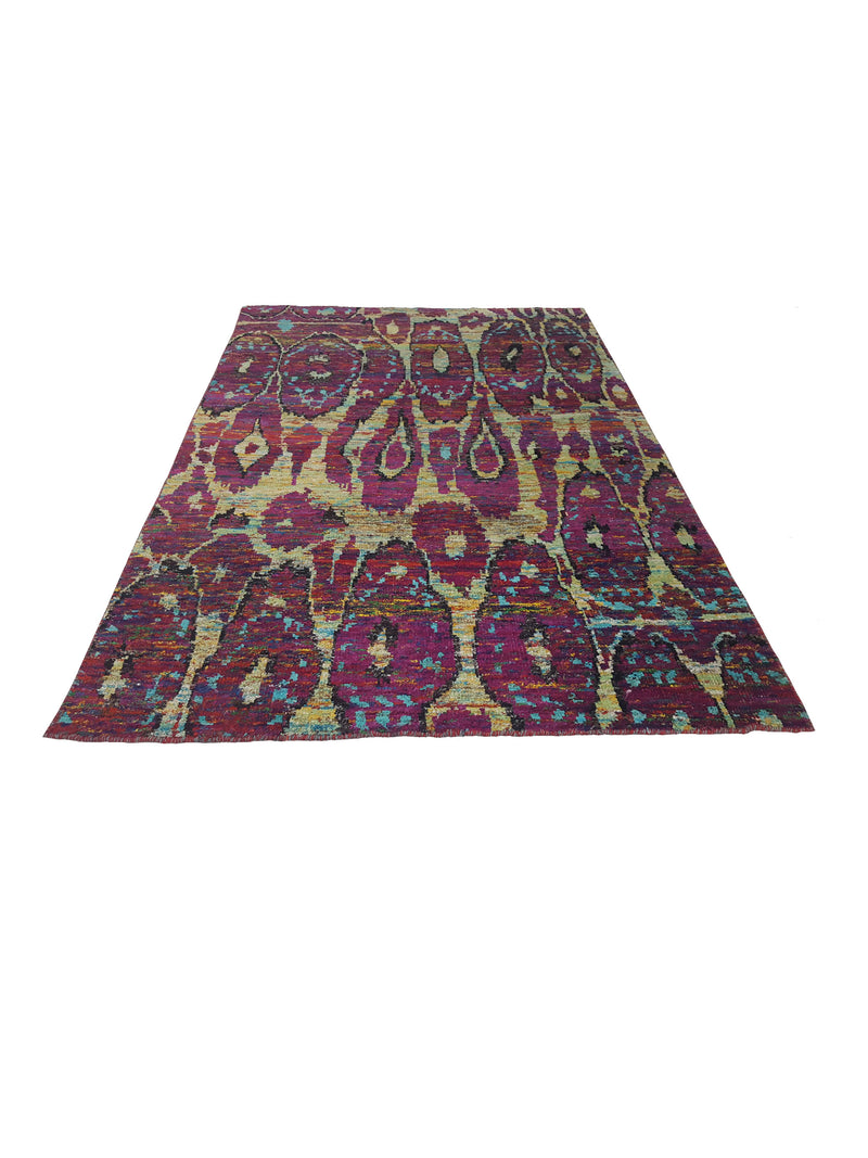 Pacific Sari Silk 15465 Purple Multi Transitional Hand Knotted Rug