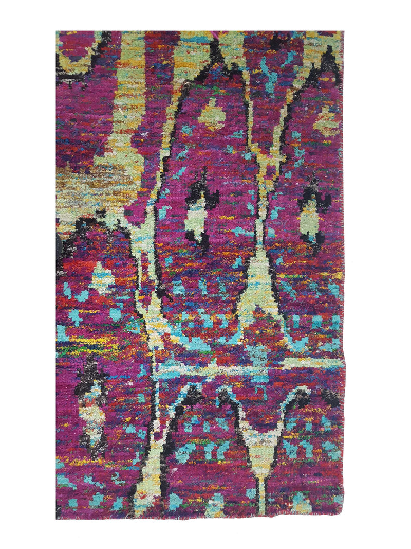 Pacific Sari Silk 15465 Purple Multi Transitional Hand Knotted Rug