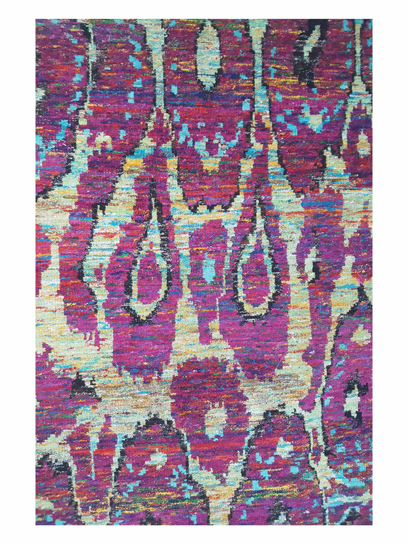 Pacific Sari Silk 15465 Purple Multi Transitional Hand Knotted Rug