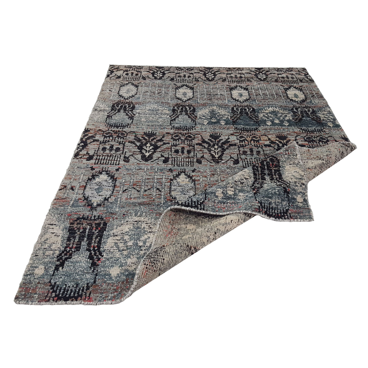 Pacific Sari Silk 15471 Silver Grey Transitional Hand Knotted Rug