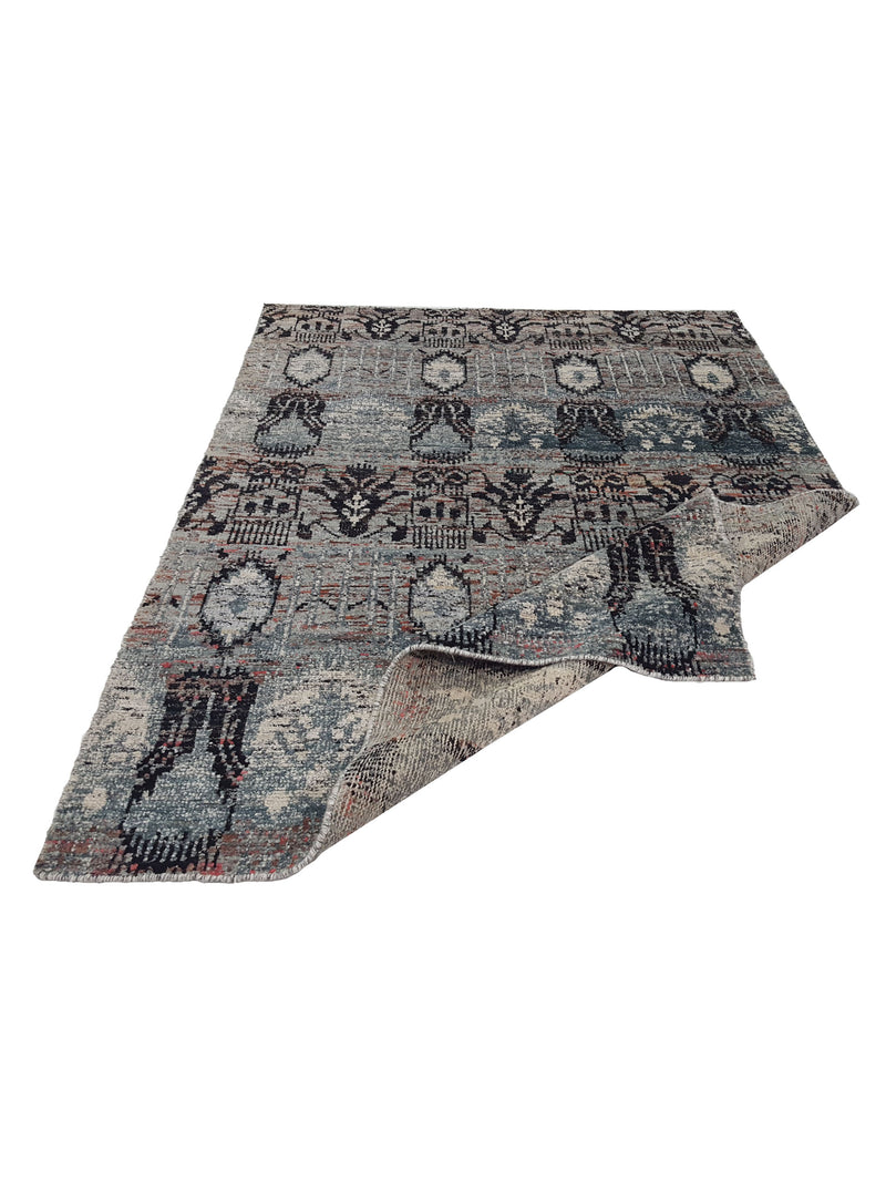 Pacific Sari Silk 15471 Silver Grey Transitional Hand Knotted Rug