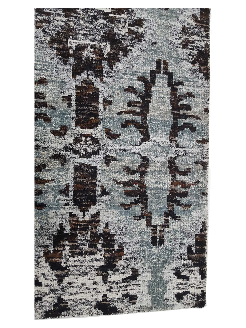 Pacific Sari Silk 15472 Grey Charcoal Transitional Hand Knotted Rug