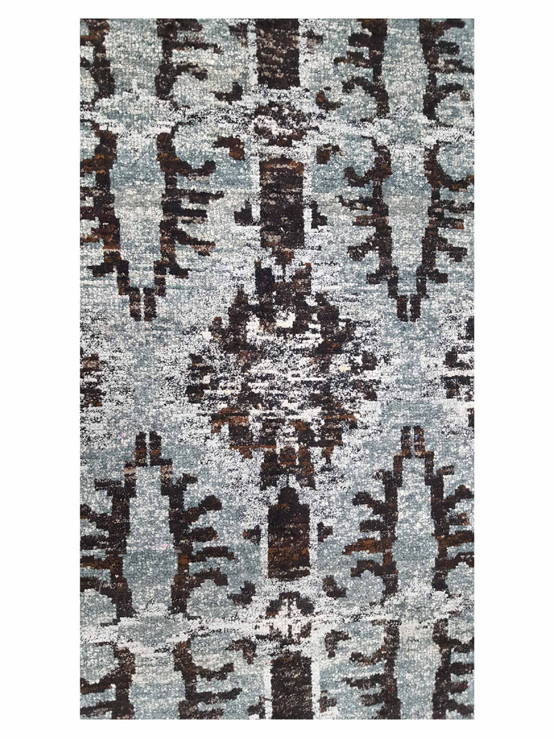 Pacific Sari Silk 15472 Grey Charcoal Transitional Hand Knotted Rug