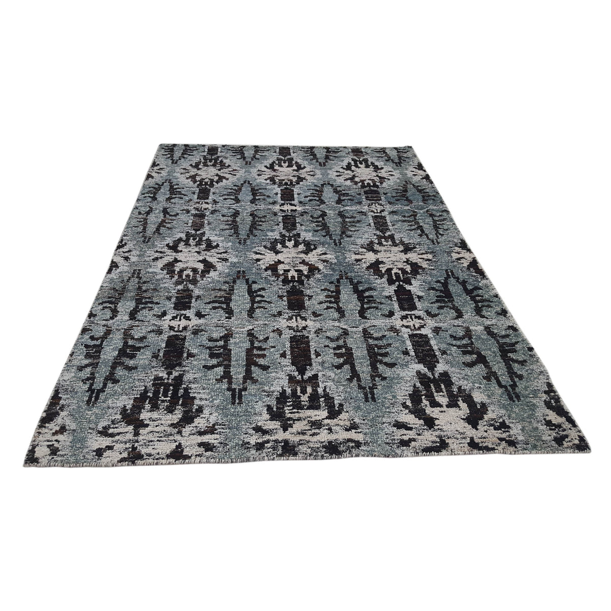Pacific Sari Silk 15473 Grey Charcoal Transitional Hand Knotted Rug