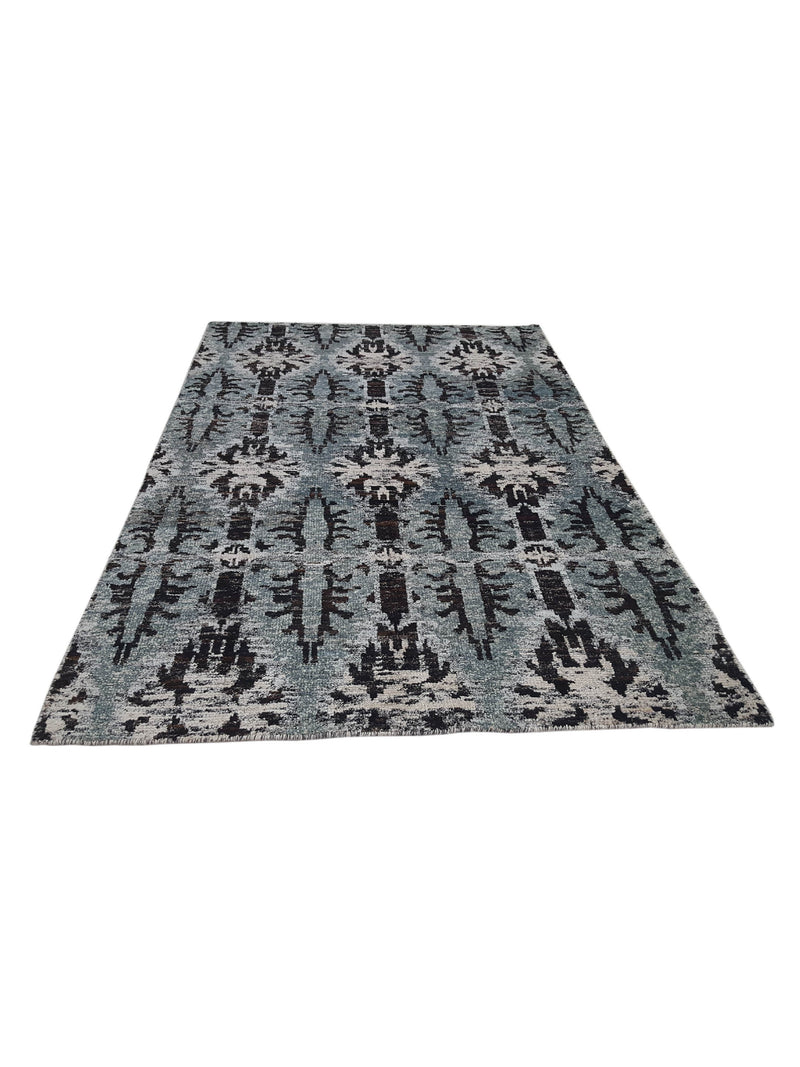 Pacific Sari Silk 15473 Grey Charcoal Transitional Hand Knotted Rug