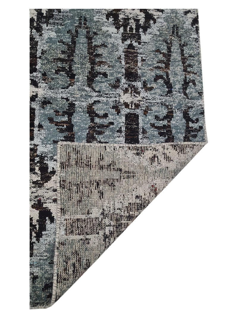 Pacific Sari Silk 15473 Grey Charcoal Transitional Hand Knotted Rug