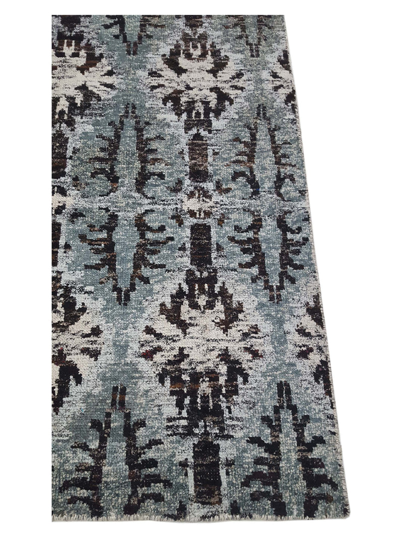 Pacific Sari Silk 15473 Grey Charcoal Transitional Hand Knotted Rug