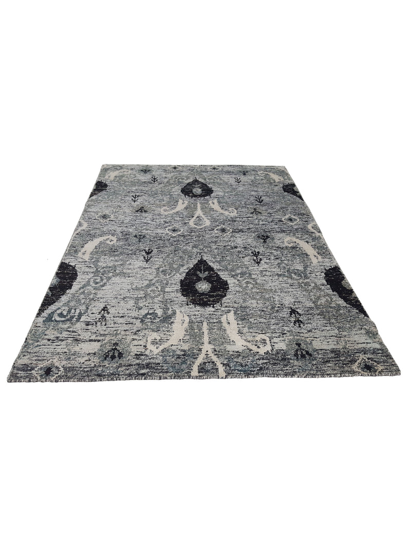 Pacific Sari Silk 15479 Grey Grey Transitional Hand Knotted Rug