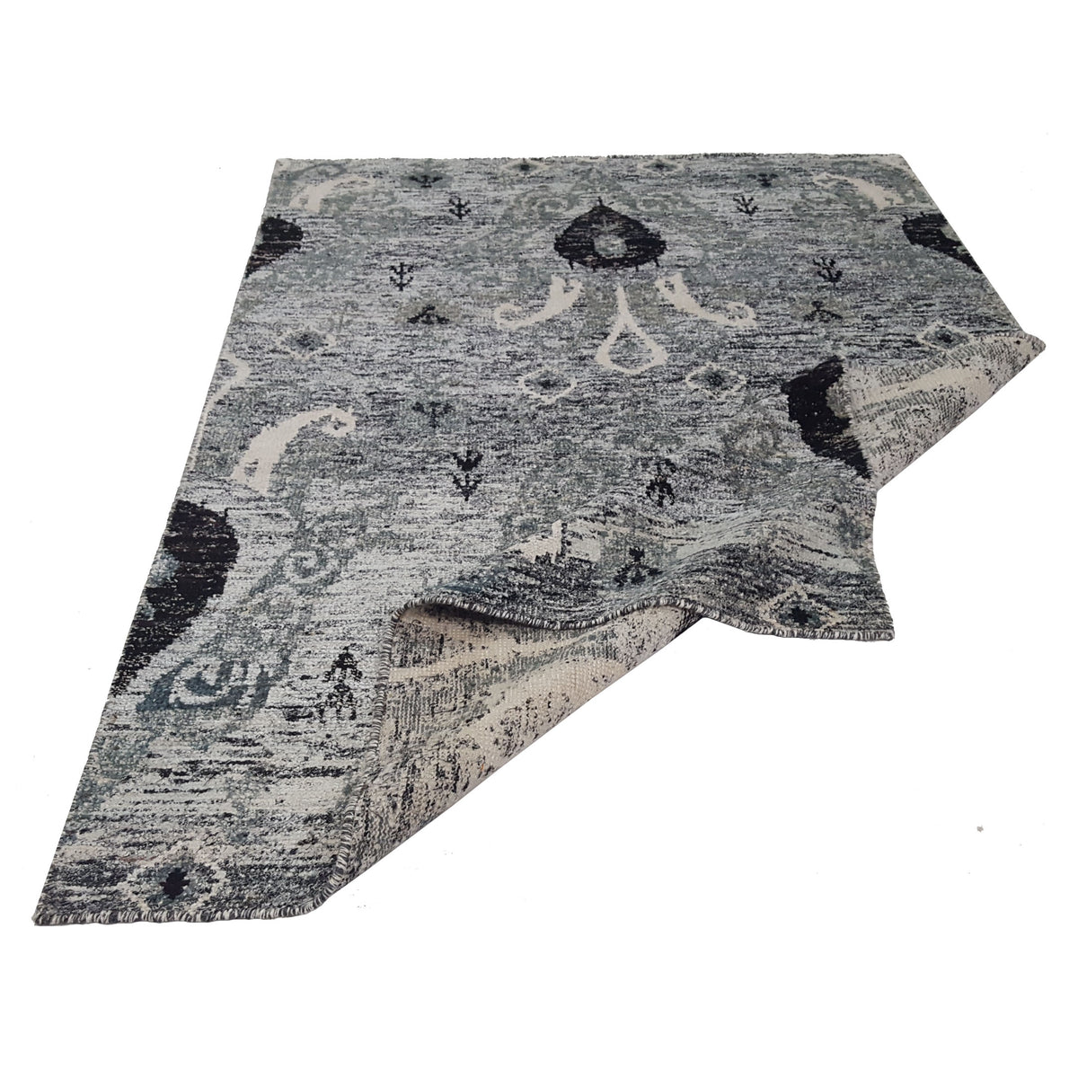 Pacific Sari Silk 15479 Grey Grey Transitional Hand Knotted Rug
