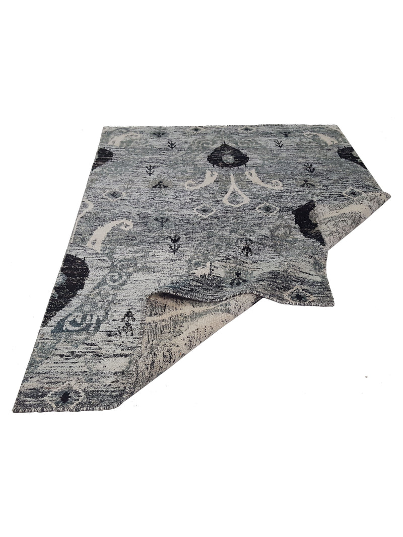 Pacific Sari Silk 15479 Grey Grey Transitional Hand Knotted Rug