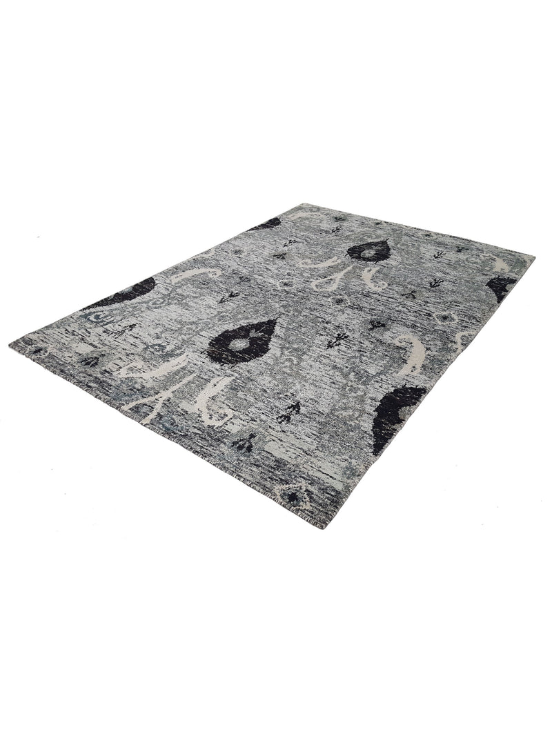 Pacific Sari Silk 15479 Grey Grey Transitional Hand Knotted Rug