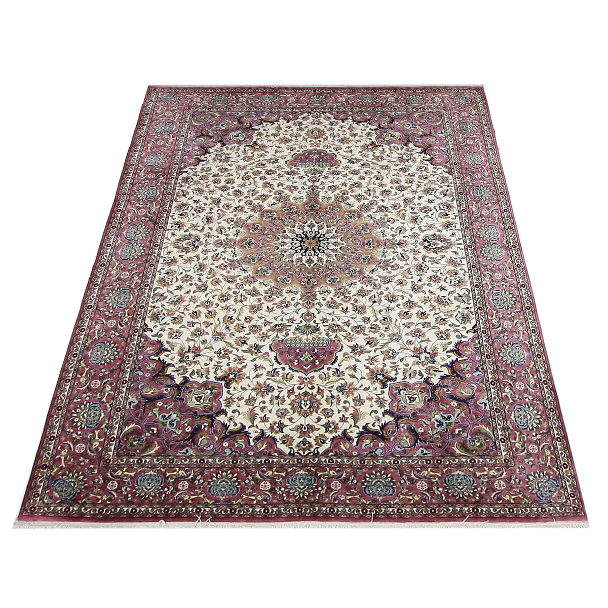 Pacific Qum Silk 16262 Ivory Pink Traditional Hand Knotted Rug