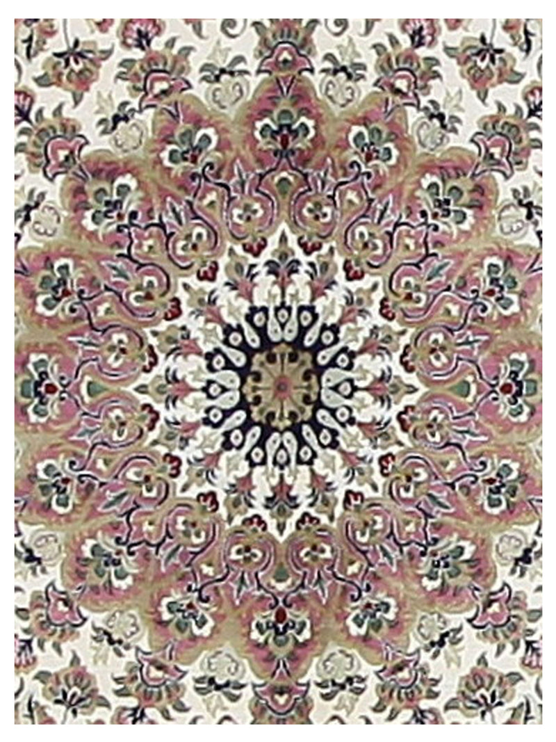 Pacific Qum Silk 16262 Ivory Pink Traditional Hand Knotted Rug