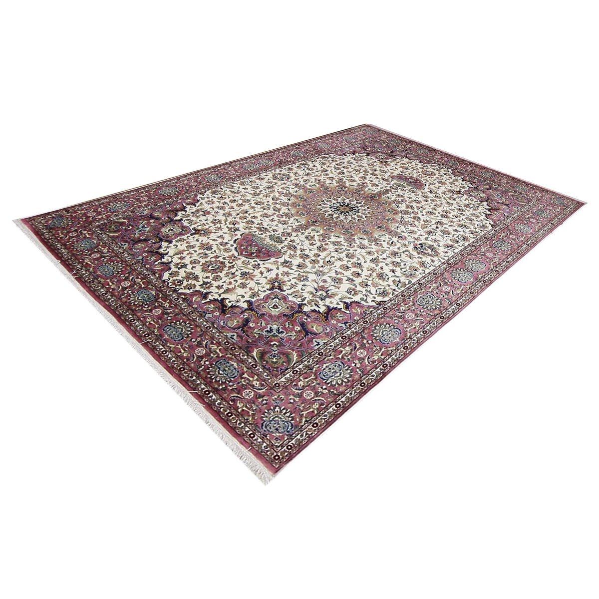 Pacific Qum Silk 16262 Ivory Pink Traditional Hand Knotted Rug
