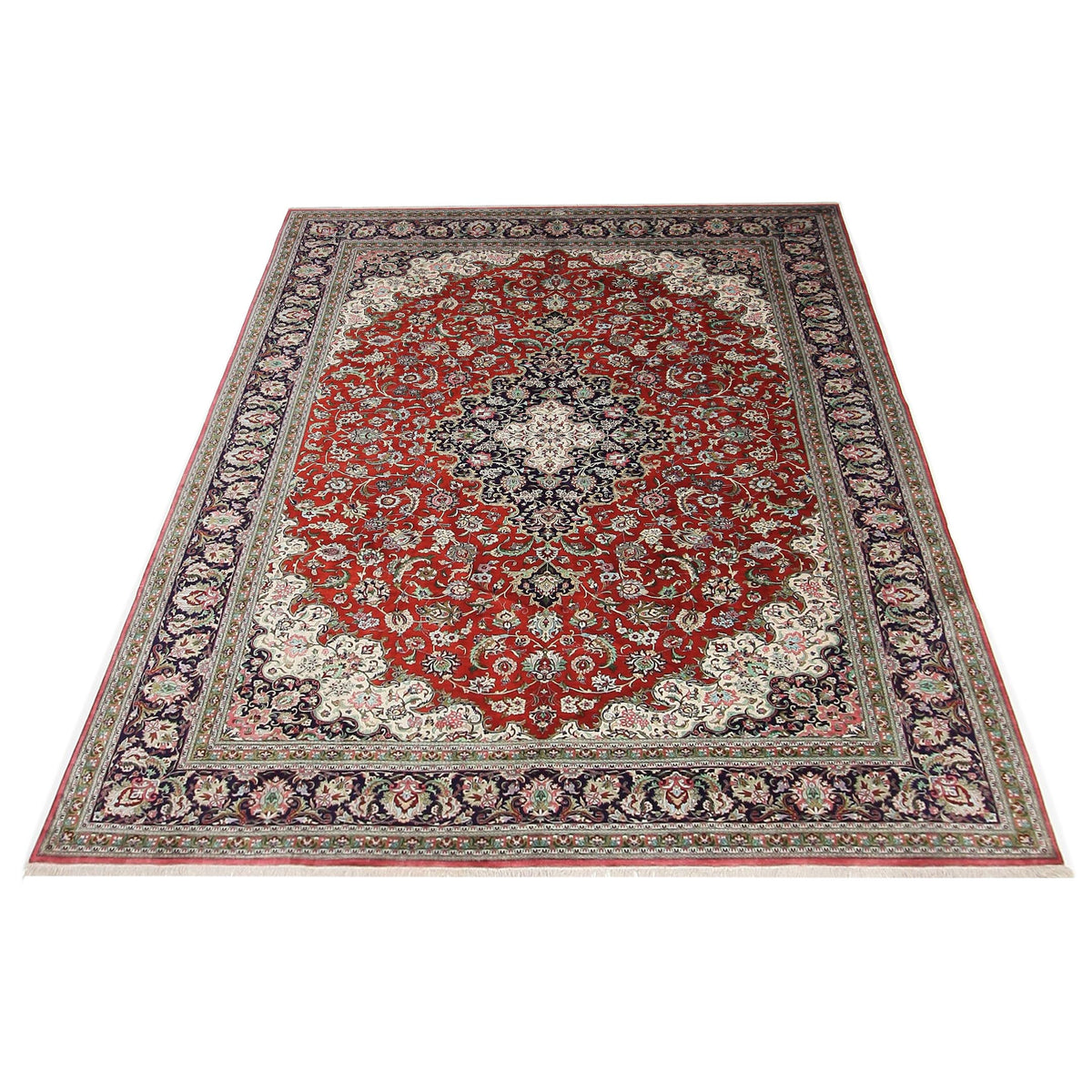 Pacific Qum Silk 16263 Red Indigo Traditional Hand Knotted Rug