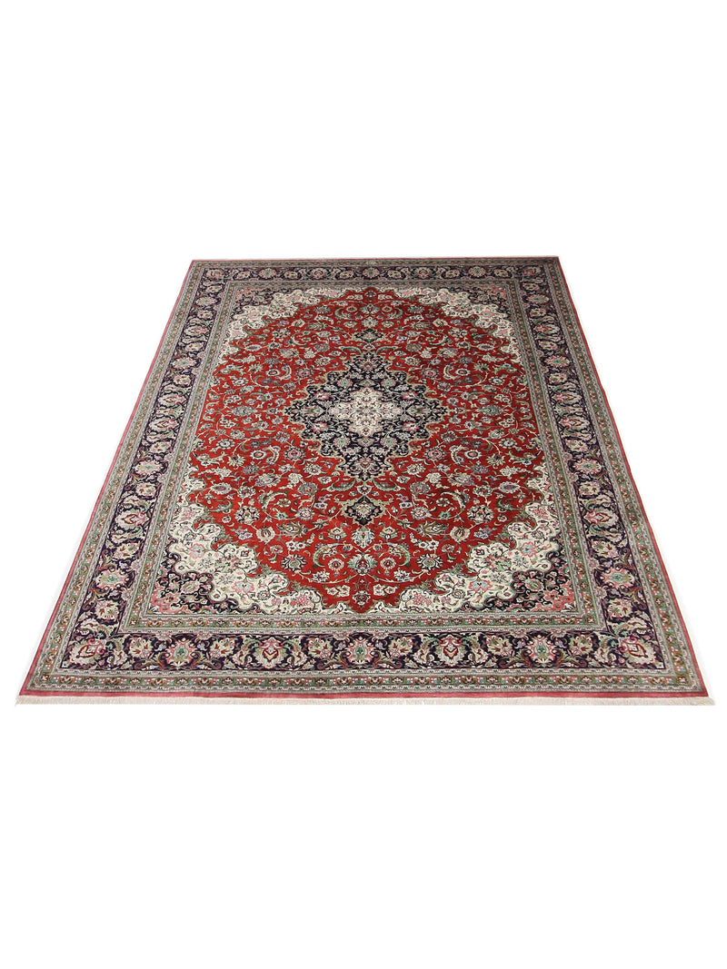 Pacific Qum Silk 16263 Red Indigo Traditional Hand Knotted Rug