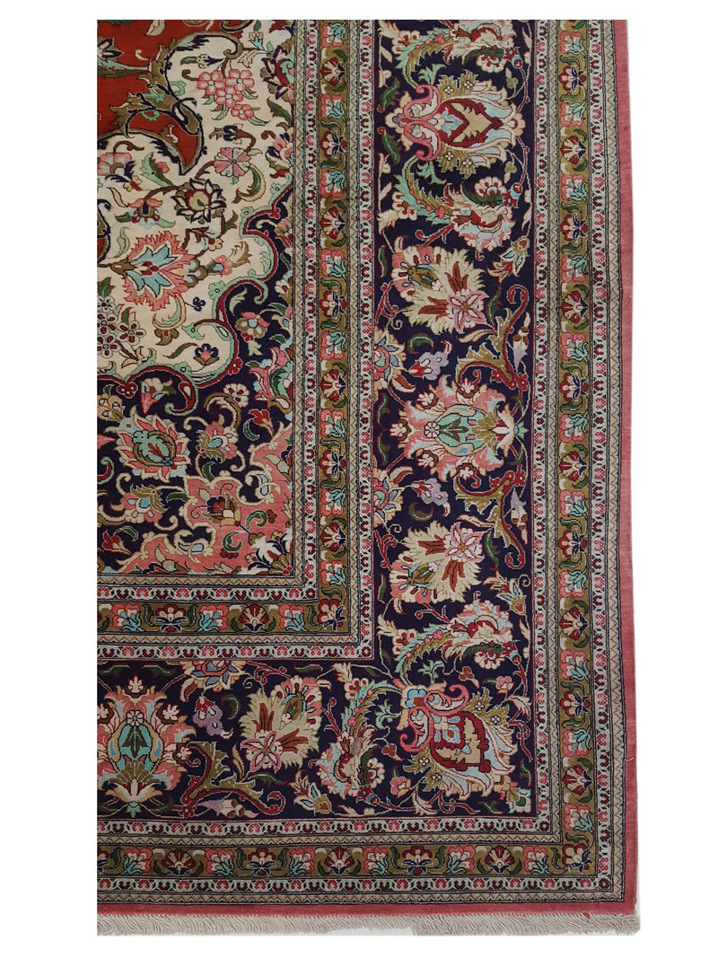 Pacific Qum Silk 16263 Red Indigo Traditional Hand Knotted Rug