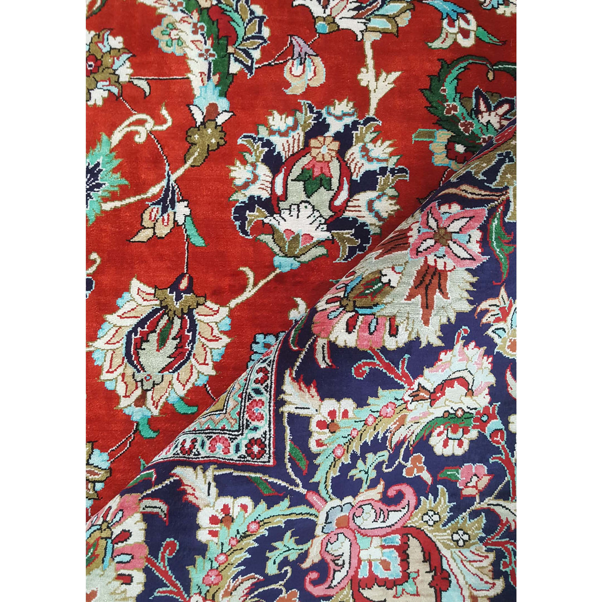 Pacific Qum Silk 16263 Red Indigo Traditional Hand Knotted Rug