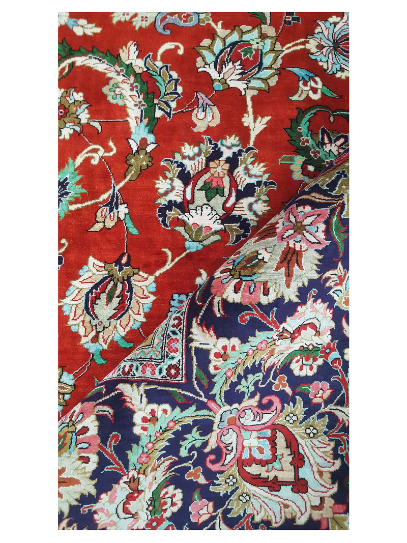 Pacific Qum Silk 16263 Red Indigo Traditional Hand Knotted Rug