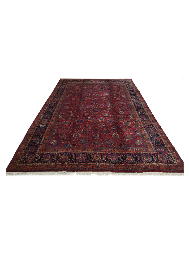 Fasa Antique Mashad 16266 Burgundy Indigo Traditional Antique Rug
