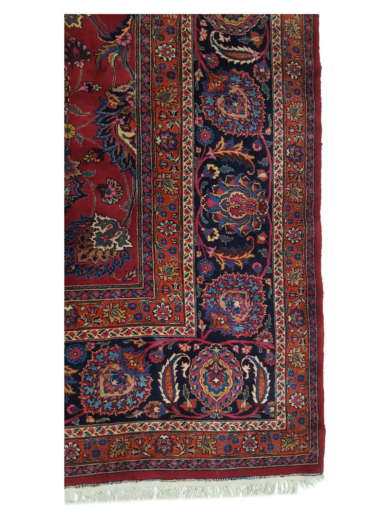 Fasa Antique Mashad 16266 Burgundy Indigo Traditional Antique Rug