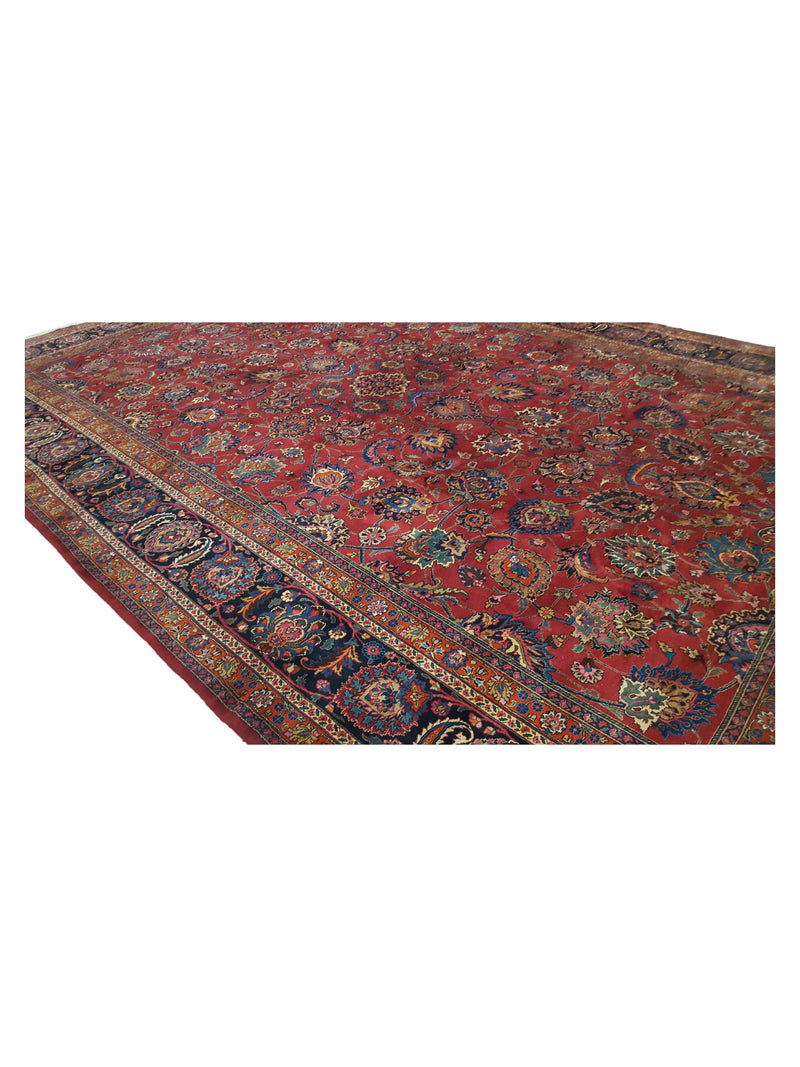 Fasa Antique Mashad 16266 Burgundy Indigo Traditional Antique Rug