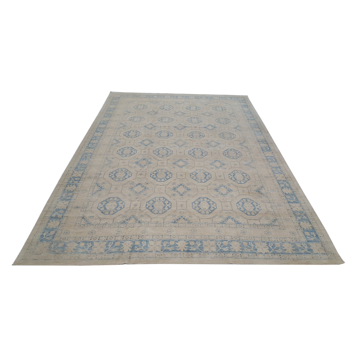 Pacific Ushak Wool Weft 16629 Ivory Blue Transitional Hand Knotted Rug