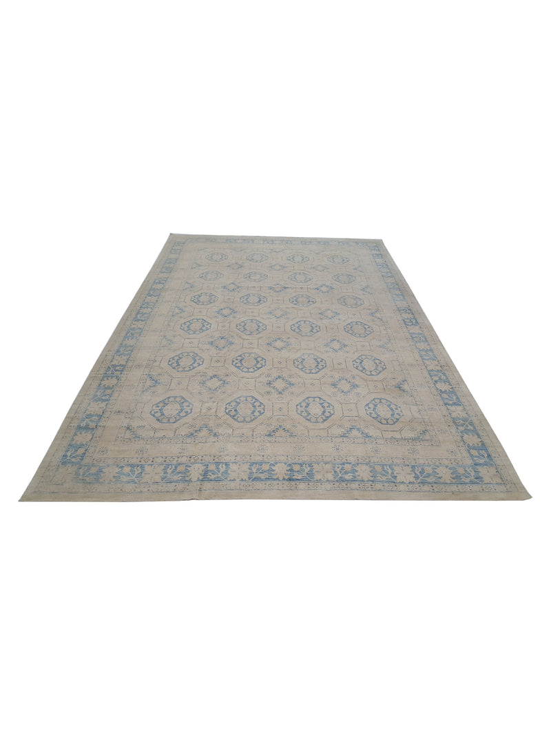 Pacific Ushak Wool Weft 16629 Ivory Blue Transitional Hand Knotted Rug