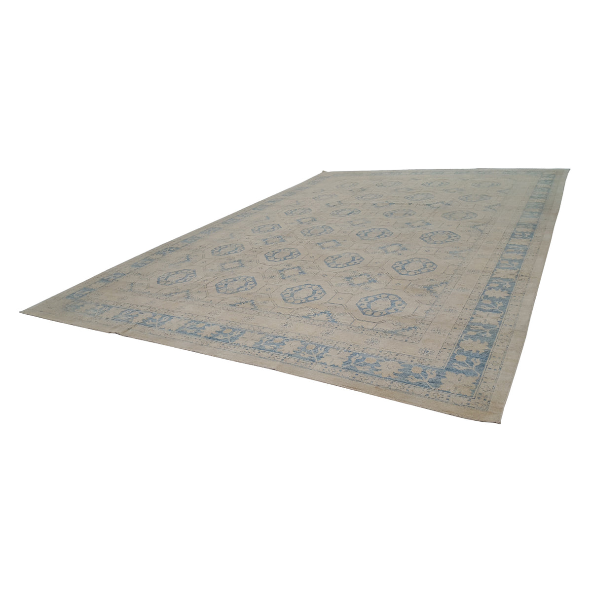Pacific Ushak Wool Weft 16629 Ivory Blue Transitional Hand Knotted Rug