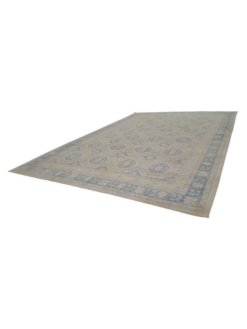 Pacific Ushak Wool Weft 16629 Ivory Blue Transitional Hand Knotted Rug