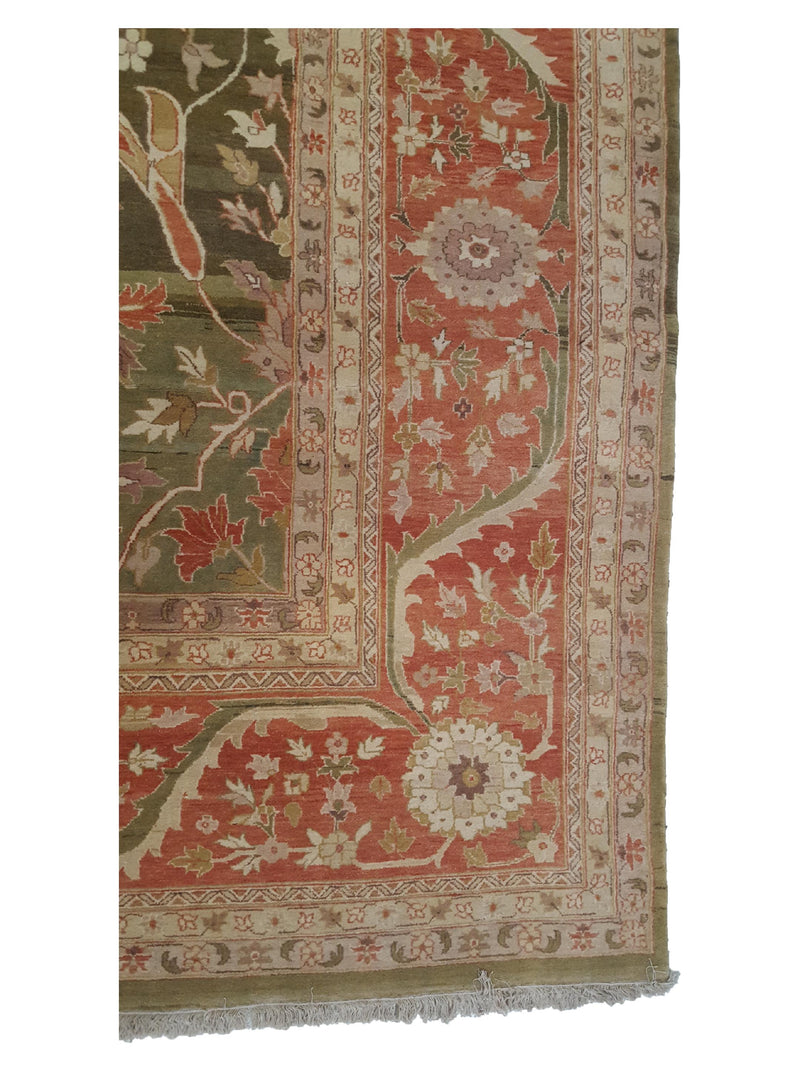 Pacific Agra 16700 Green Dk.Orange Traditional Hand Knotted Rug