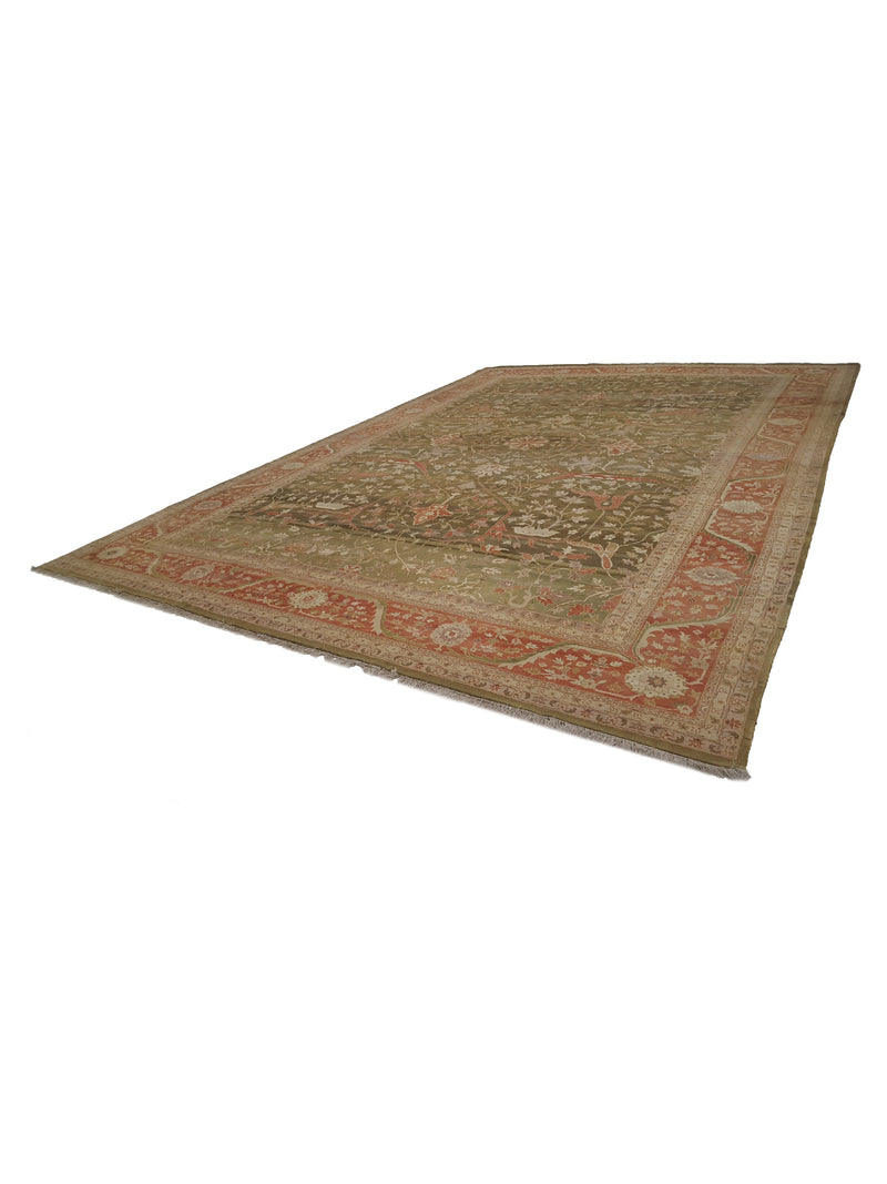 Pacific Agra 16700 Green Dk.Orange Traditional Hand Knotted Rug