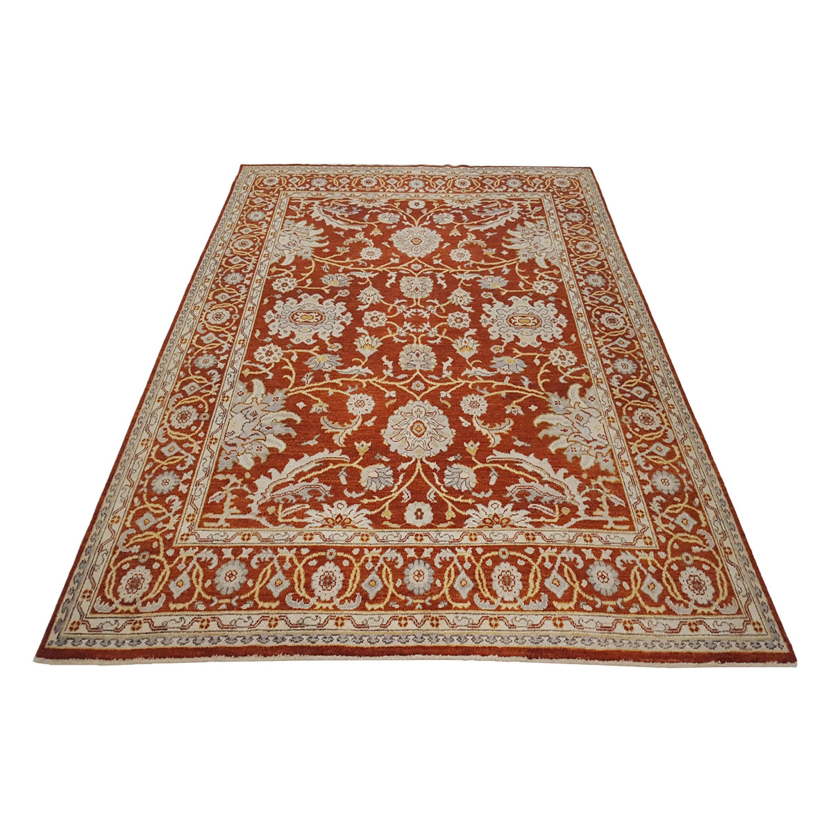 Pacific Ushak Wool Weft 17027 Dk.Orange Ivory Transitional Hand Knotted Rug