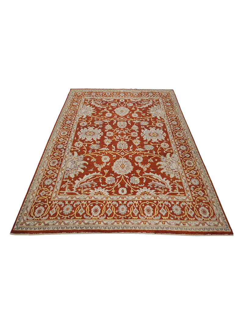 Pacific Ushak Wool Weft 17027 Dk.Orange Ivory Transitional Hand Knotted Rug