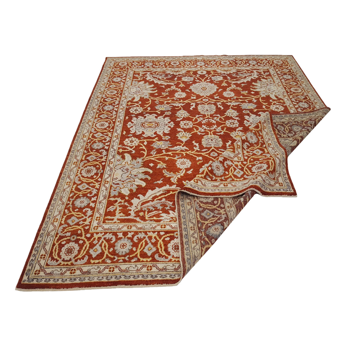 Pacific Ushak Wool Weft 17027 Dk.Orange Ivory Transitional Hand Knotted Rug