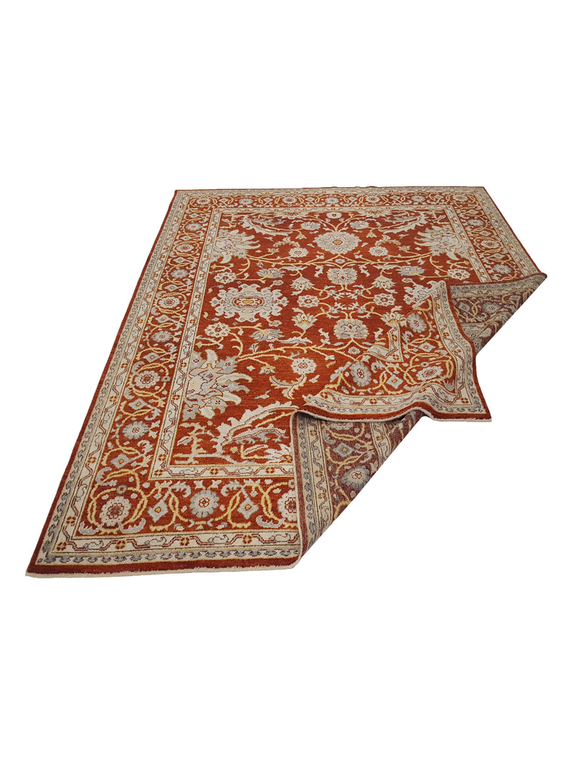 Pacific Ushak Wool Weft 17027 Dk.Orange Ivory Transitional Hand Knotted Rug
