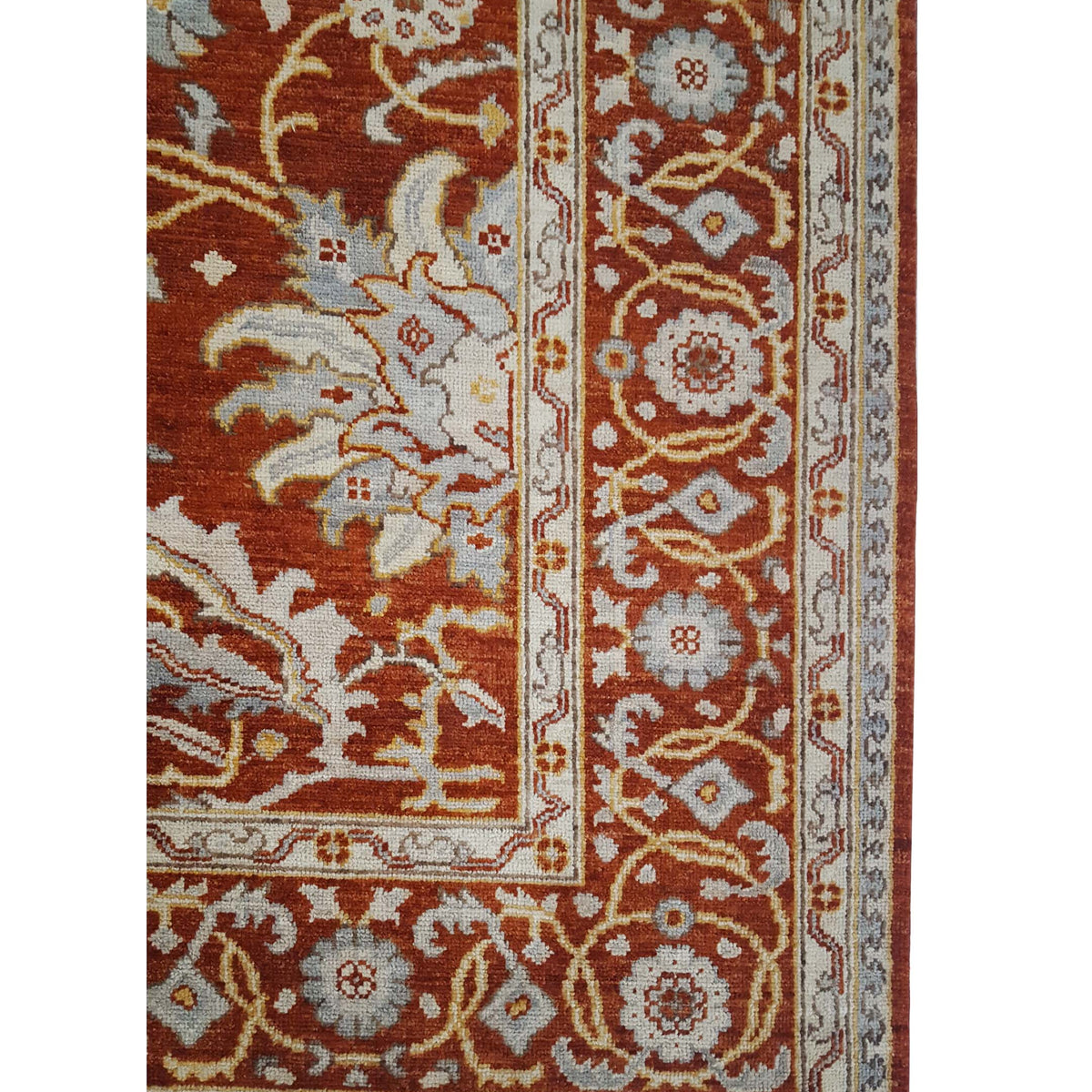Pacific Ushak Wool Weft 17027 Dk.Orange Ivory Transitional Hand Knotted Rug