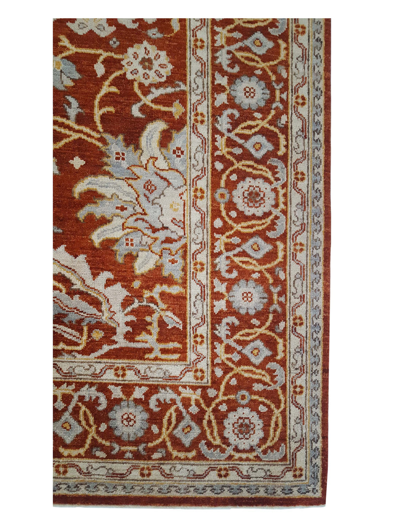 Pacific Ushak Wool Weft 17027 Dk.Orange Ivory Transitional Hand Knotted Rug