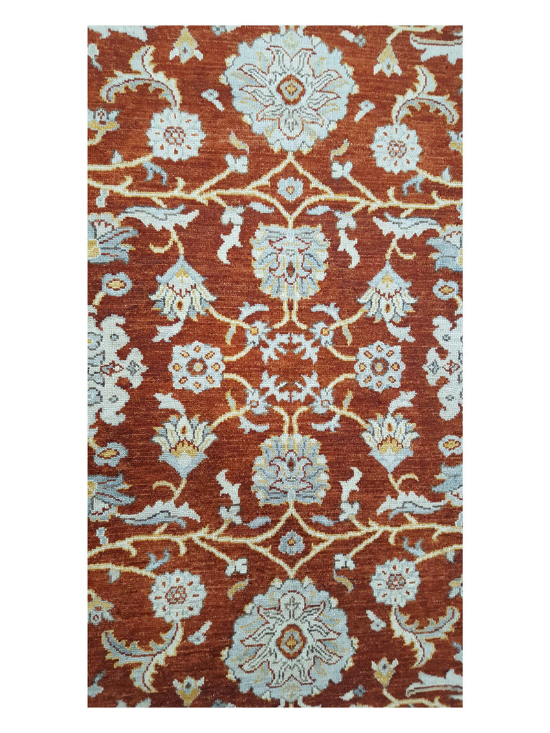Pacific Ushak Wool Weft 17027 Dk.Orange Ivory Transitional Hand Knotted Rug