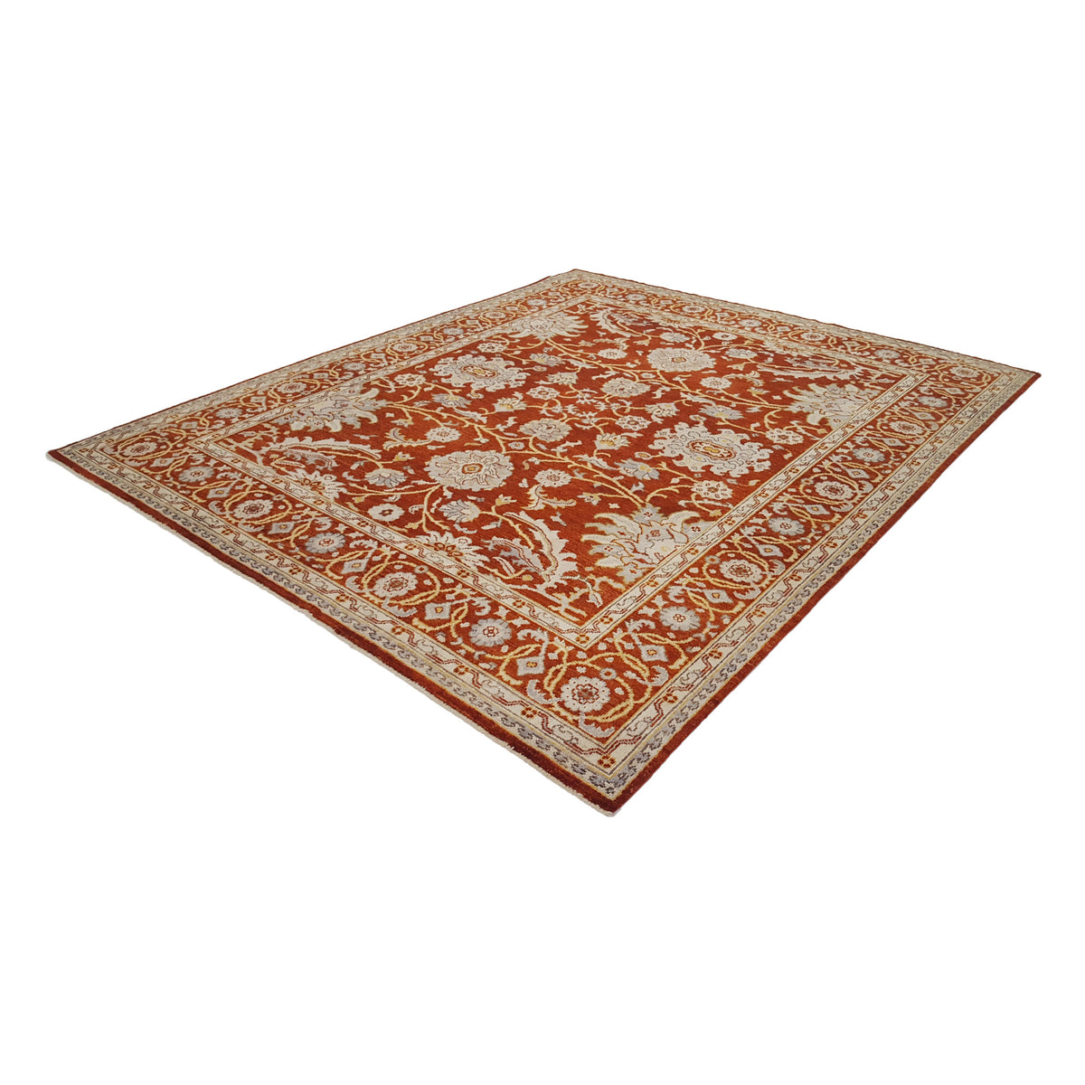 Pacific Ushak Wool Weft 17027 Dk.Orange Ivory Transitional Hand Knotted Rug