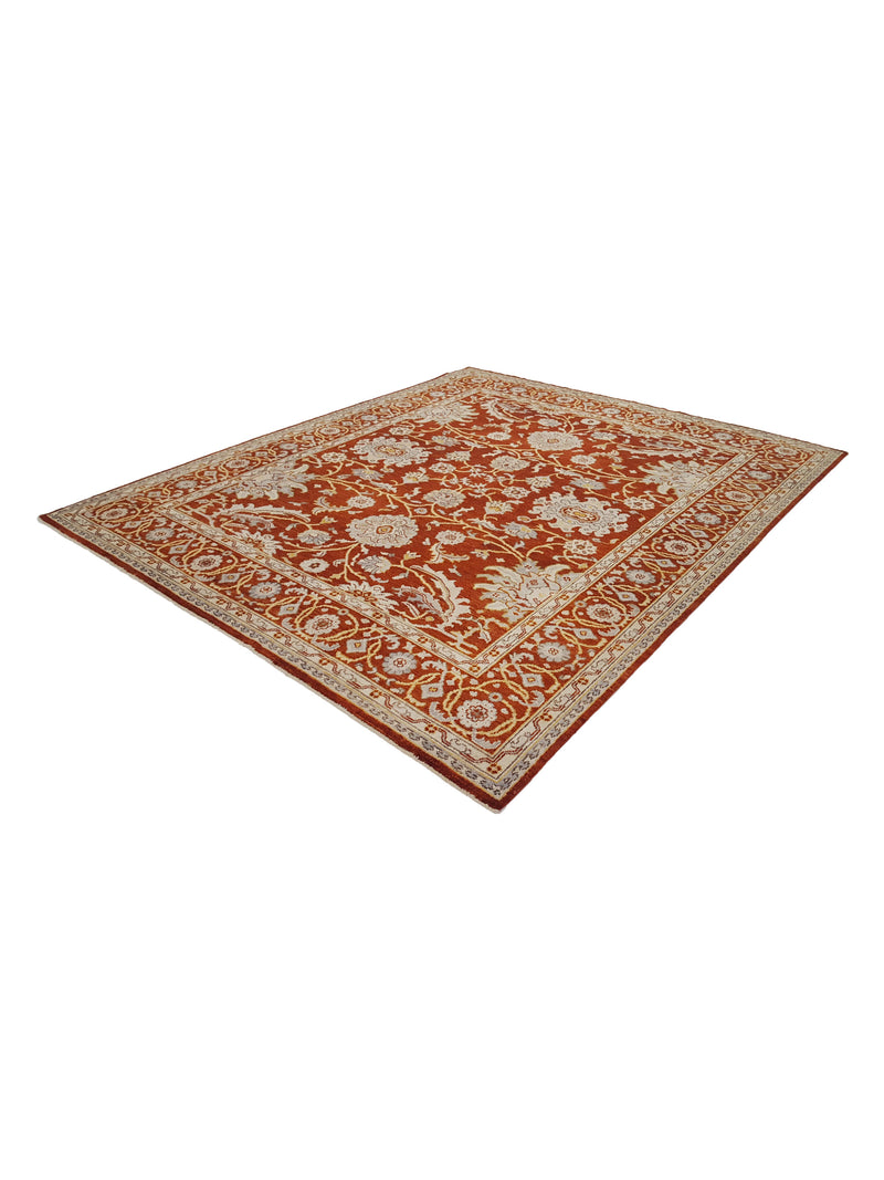 Pacific Ushak Wool Weft 17027 Dk.Orange Ivory Transitional Hand Knotted Rug