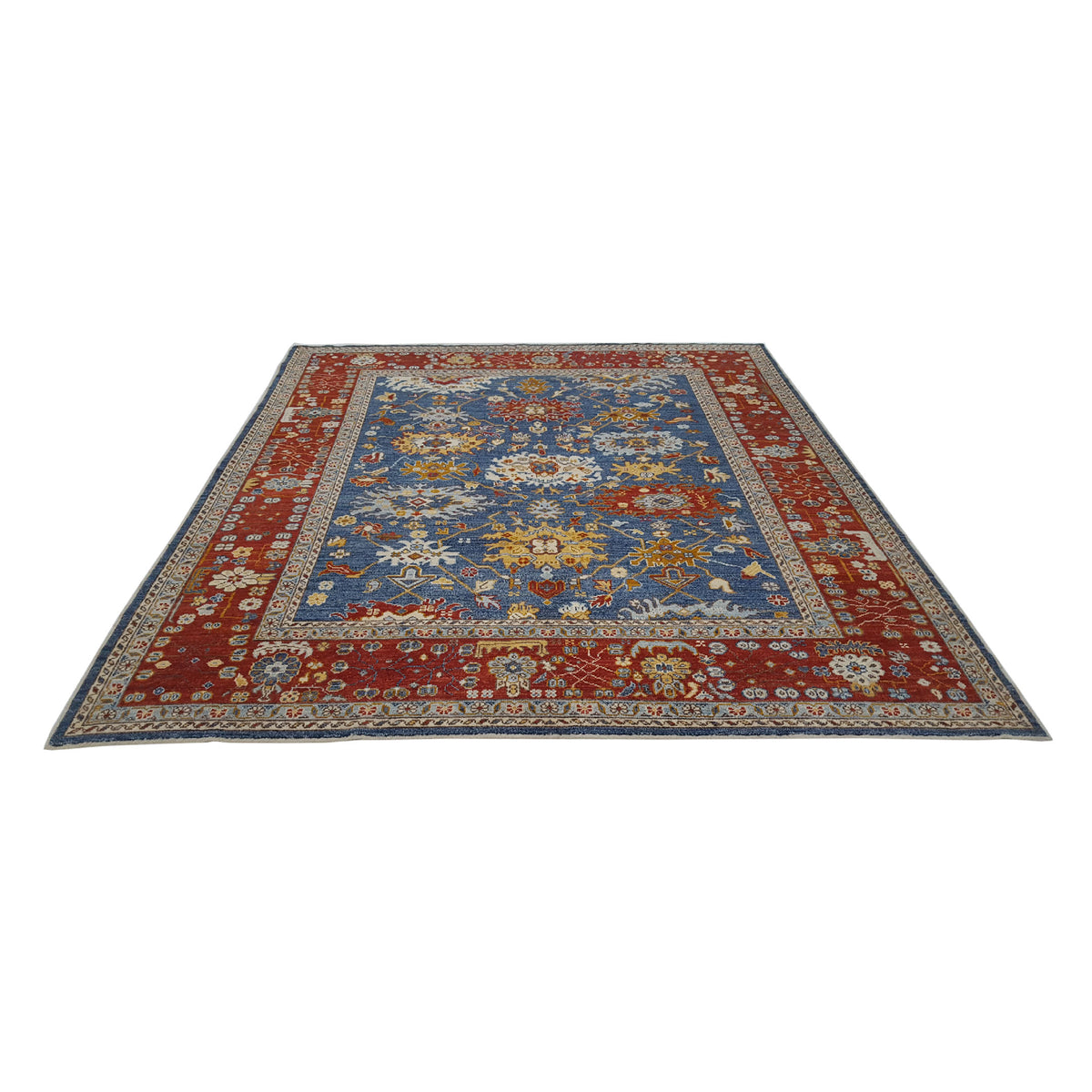 Pacific Ushak Wool Weft 17028 Blue Red Transitional Hand Knotted Rug