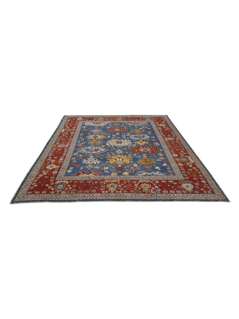 Pacific Ushak Wool Weft 17028 Blue Red Transitional Hand Knotted Rug
